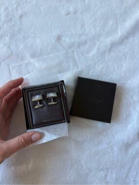 Tateossian London CL6017 Sterling Silver Black & White MOP Cufflinks w/ Box